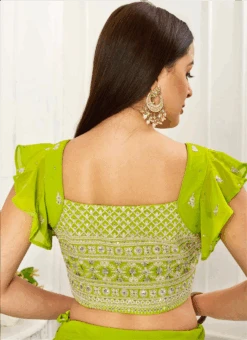 Green Embroidered Georgette Blouse Festive Wear