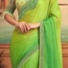 Green Faux Chiffon Saree Party Wear