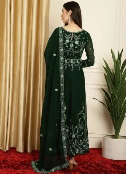 Green Faux Georgette Embroiered Anarkali Suit Party Wear -ZariGrace Shop green faux georgette embroiered anarkali suit slssls4066 b