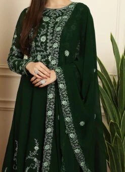Green Faux Georgette Embroiered Anarkali Suit Party Wear