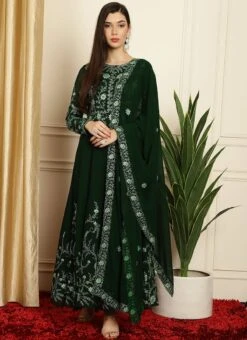 Green Faux Georgette Embroiered Anarkali Suit Party Wear -ZariGrace Shop green faux georgette embroiered anarkali suit slssls4066 u