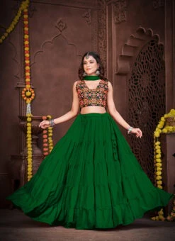 Green Faux Georgette Mirror Chaniya Choli Festive Wear -ZariGrace Shop green faux georgette mirror chaniya choli ghsacw7528 u