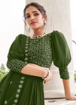 Green Faux Georgette Sequins A Line Lehenga Party Wear -ZariGrace Shop green faux georgette sequins a line lehenga ghska4699153 b