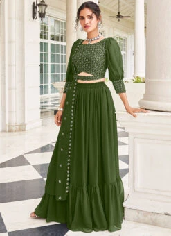 Green Faux Georgette Sequins A Line Lehenga Party Wear -ZariGrace Shop green faux georgette sequins a line lehenga ghska4699153 u