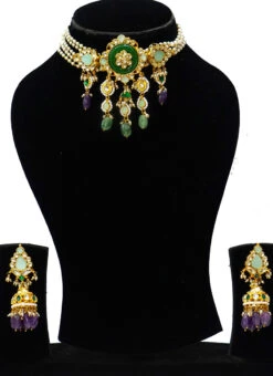 Green Floral Necklace Set Party Wear -ZariGrace Shop green floral necklace set jyddrj105537h b