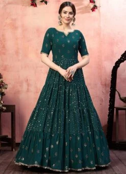 Green Georgette Anarkali Gown Party Wear -ZariGrace Shop green georgette anarkali gown bgwsom4524 u
