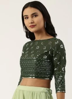 Green Georgette Embroidered Blouse Wedding Wear -ZariGrace Shop green georgette embroidered blouse BLBS02305279 b