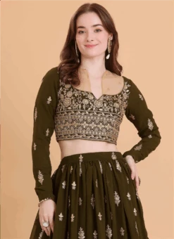 Green Georgette Embroidered Blouse Festive Wear -ZariGrace Shop green georgette embroidered blouse BLBS02309133 u