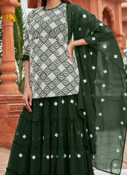 Green Georgettte Embroidered A Line Lehenga Festive Wear