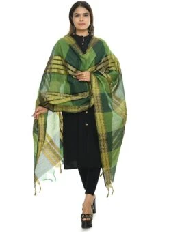 Green Handloom Cotton Weaving Work Dupatta Work Wear -ZariGrace Shop green handloom cotton weaving work dupatta dpdmimfd076 u