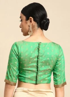 Green Jacquard Boat Neck Blouse Festive Wear -ZariGrace Shop green jacquard boat neck blouse BLBS02306314 b