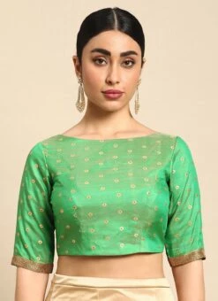 Green Jacquard Boat Neck Blouse Festive Wear -ZariGrace Shop green jacquard boat neck blouse BLBS02306314 u