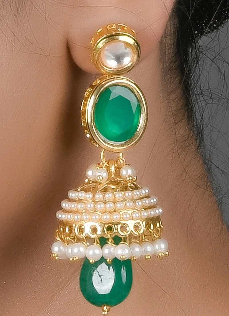 Green Jhumka Earrings Party Wear 3 Green Jhumka Earrings Party Wear