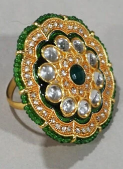 Green Kundan Ring Party Wear
