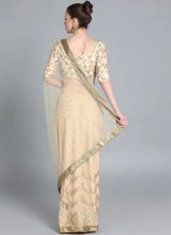 Green N Cream Embroiderd Half N Half Saree Wedding Wear -ZariGrace Shop green n cream embroiderd half n half saree SABS01911776 b