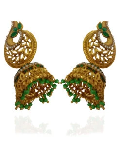 Green N Gold Alloy Jhumka Festive Wear -ZariGrace Shop green n gold alloy jhumka ermvd10818 b