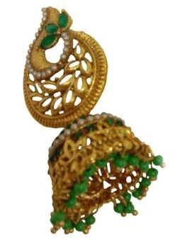 Green N Gold Alloy Jhumka Festive Wear