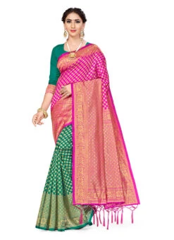 Green N Pink Banarasi Silk Zari Work Saree Festive Wear -ZariGrace Shop green n pink banarasi silk zari work saree sasstsktknsk8078g u
