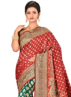 Green N Red Art Silk Kancheepuram Half N Half Sare Festive Wear -ZariGrace Shop green n red art silk kancheepuram half n half saree sadsf3406 b