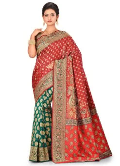 Green N Red Art Silk Kancheepuram Half N Half Sare Festive Wear -ZariGrace Shop green n red art silk kancheepuram half n half saree sadsf3406 u