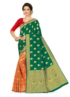 Green N Red Banarasi Silk Zari Work Saree Festive Wear -ZariGrace Shop green n red banarasi silk zari work saree sasstsktjl28540b u