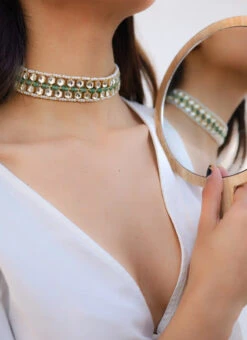 Green N White Designer Choker Set Party Wear -ZariGrace Shop green n white designer choker set jydmf1897 b