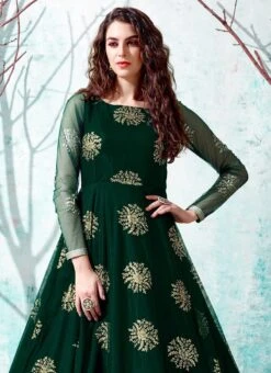 Green Net Anarkali Gown Party Wear -ZariGrace Shop green net anarkali gown bgwrsom4538 b