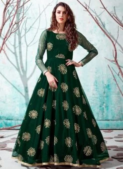 Green Net Anarkali Gown Party Wear -ZariGrace Shop green net anarkali gown bgwrsom4538 u