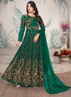 Green Net Embridered Work Anarkali Suit Party Wear -ZariGrace Shop green net embridered work anarkali suit slska4501663b u