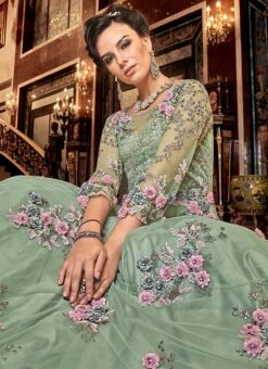 Green Net Embroidered Anarkali Suit Wedding Wear -ZariGrace Shop green net embroidered anarkali suit slscc6302b b