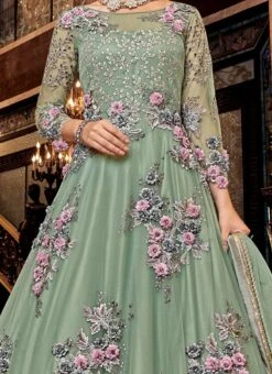 Green Net Embroidered Anarkali Suit Wedding Wear