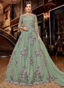 Green Net Embroidered Anarkali Suit Wedding Wear -ZariGrace Shop green net embroidered anarkali suit slscc6302b u