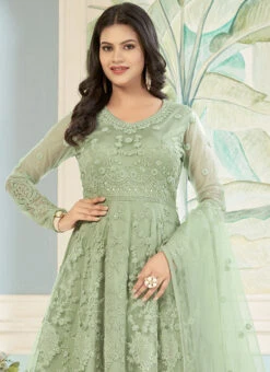 Green Net Embroidered Stones Anarkali Suit Party Wear -ZariGrace Shop green net embroidered stones anarkali suit slsacw8954 b