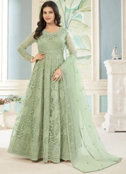 Green Net Embroidered Stones Anarkali Suit Party Wear -ZariGrace Shop green net embroidered stones anarkali suit slsacw8954 u