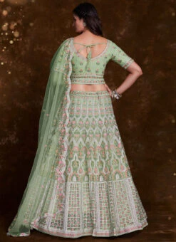 Pista Green Net Embroidered Stones Umbrella Lehenga Wedding Wear -ZariGrace Shop green net embroidered stones umbrella lehenga ghska467275014 b
