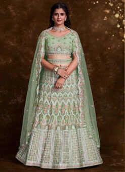 Pista Green Net Embroidered Stones Umbrella Lehenga Wedding Wear -ZariGrace Shop green net embroidered stones umbrella lehenga ghska467275014 u
