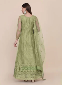 Green Net Embroidered Work Anarkali Suit Party Wear -ZariGrace Shop green net embroidered work anarkali suit slsacw2465 b
