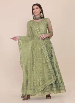 Green Net Embroidered Work Anarkali Suit Party Wear -ZariGrace Shop green net embroidered work anarkali suit slsacw2465 u