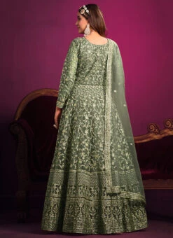 Green Net Embroidery Anarkali Suit Party Wear -ZariGrace Shop green net embroidery anarkali suit slsdc5302 b