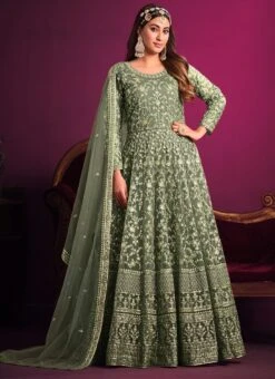 Green Net Embroidery Anarkali Suit Party Wear -ZariGrace Shop green net embroidery anarkali suit slsdc5302 u