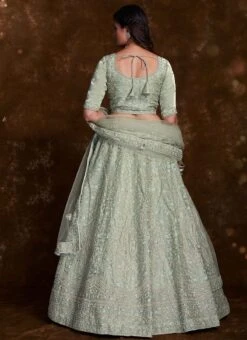 Pista Green Organza Embroidered Umbrella Lehenga Wedding Wear -ZariGrace Shop green organza embroidered umbrella lehenga ghska467275003 b