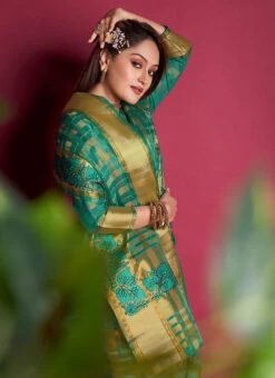 Green Organza Silk Zari Embroidery Saree Festive Wear -ZariGrace Shop green organza silk zari embroidery saree sasacu9149 b