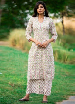 Green Pure Cotton Hand Block Printed Kurta Semi Palazzo Set After Six Wear 8 Green Pure Cotton Hand Block Printed Kurta Semi Palazzo Set After Six Wear -ZariGrace Shop green pure cotton hand block printed kurta semi palazzo set krsjbp2022a2107b u