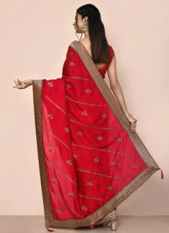 Red Satin Blend Zari Sari Party Wear -ZariGrace Shop green satin blend zari sari sadsf7123 b