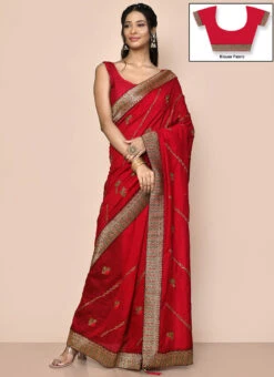 Red Satin Blend Zari Sari Party Wear -ZariGrace Shop green satin blend zari sari sadsf7123 u