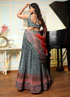 Green Satin Silk Digital Print A Line Lehenga Party Wear -ZariGrace Shop green satin silk digital print a line lehenga ghska4528106 b