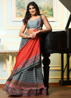 Green Satin Silk Digital Print A Line Lehenga Party Wear -ZariGrace Shop green satin silk digital print a line lehenga ghska4528106 u