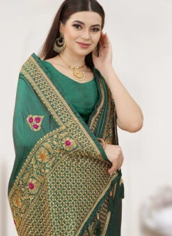 Green Satin Silk Embroidery Saree Festive Wear 9 Green Satin Silk Embroidery Saree Festive Wear -ZariGrace Shop green satin silk embroidery saree sasnf6713 b