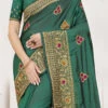 Green Satin Silk Embroidery Saree Festive Wear -ZariGrace Shop green satin silk embroidery saree sasnf6713 l