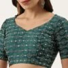 Green Silk Embellished Blouse Party Wear -ZariGrace Shop green silk embellished blouse blspfb138g l
